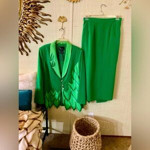 St. Anthony Evenings Size 18 W Jacket Skirt Church Suit Green Embellished Lined